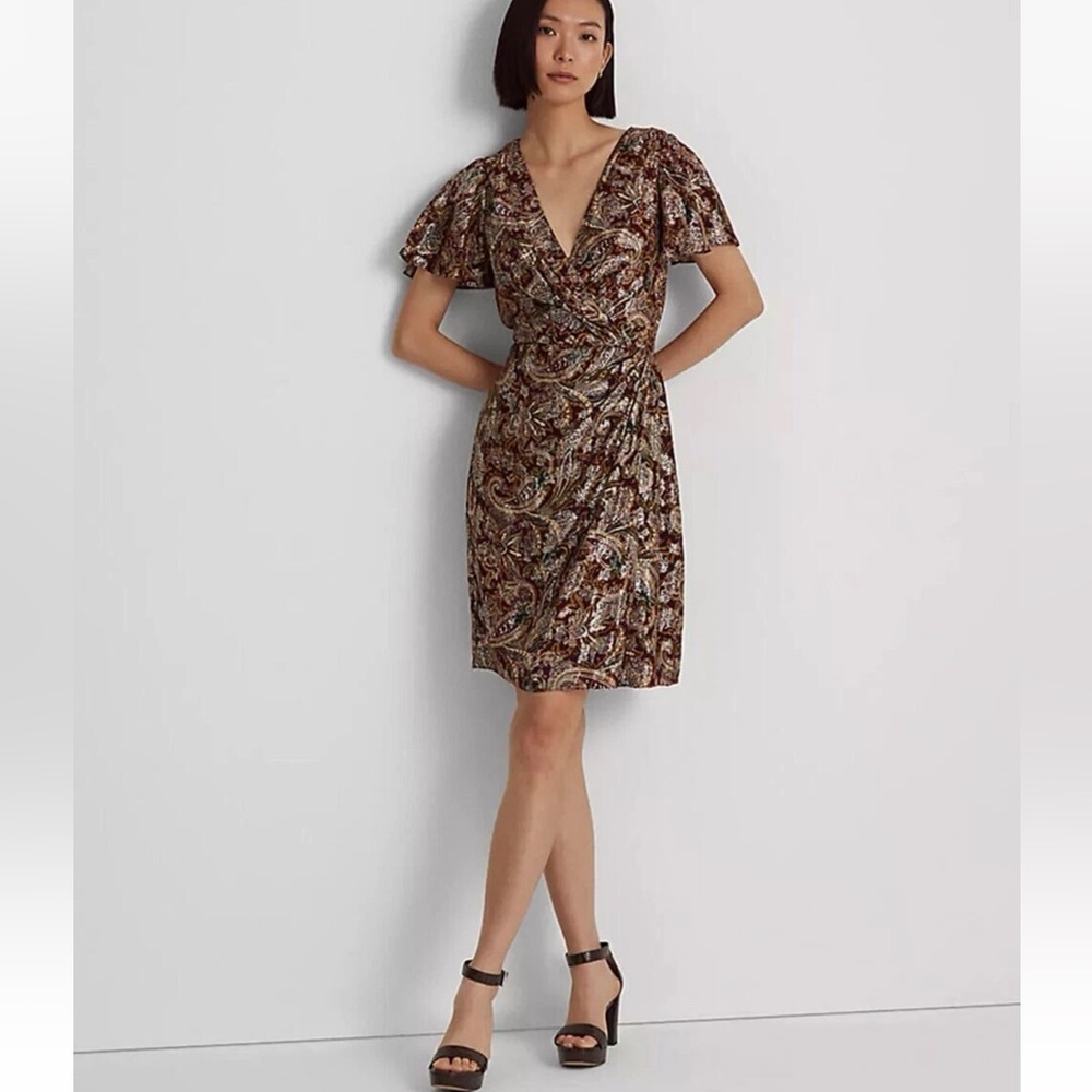 Lauren Ralph Lauren Purple Paisley Metallic Jacquard Dress Size 8 Evening NEW